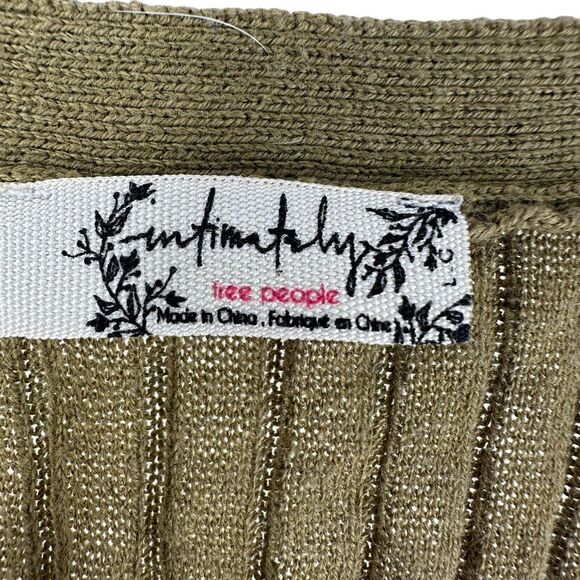 Free People Saturday Morning Crop Top Green Size L V Neck Knit Sleeveless Ribbed - Picture 2 of 5